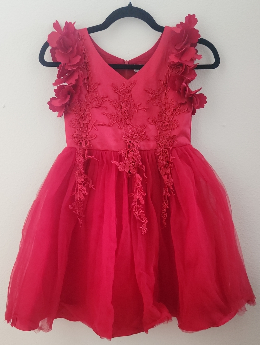 Trish Scully Child Girls Bianca Crimson Floral Appliqué Party Dress